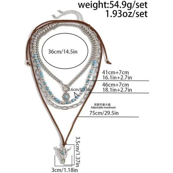 Women's Vintage Western Turquoise Beaded Western Cactus Cross Chain Necklaces - Picture 5 of 6